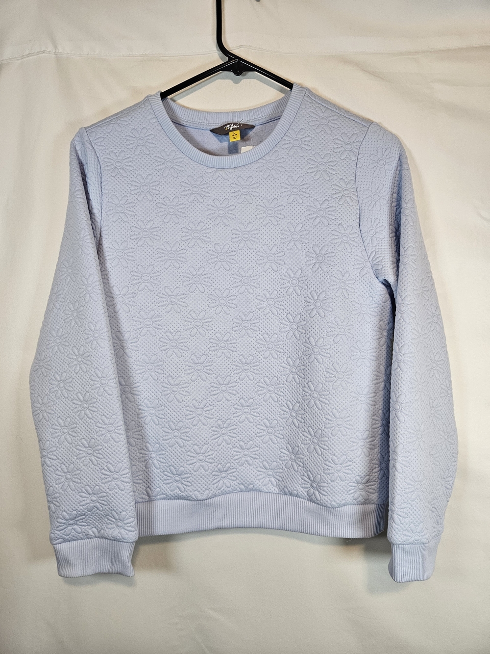 Girls Light Blue Textured Floral Crewneck Sweater
